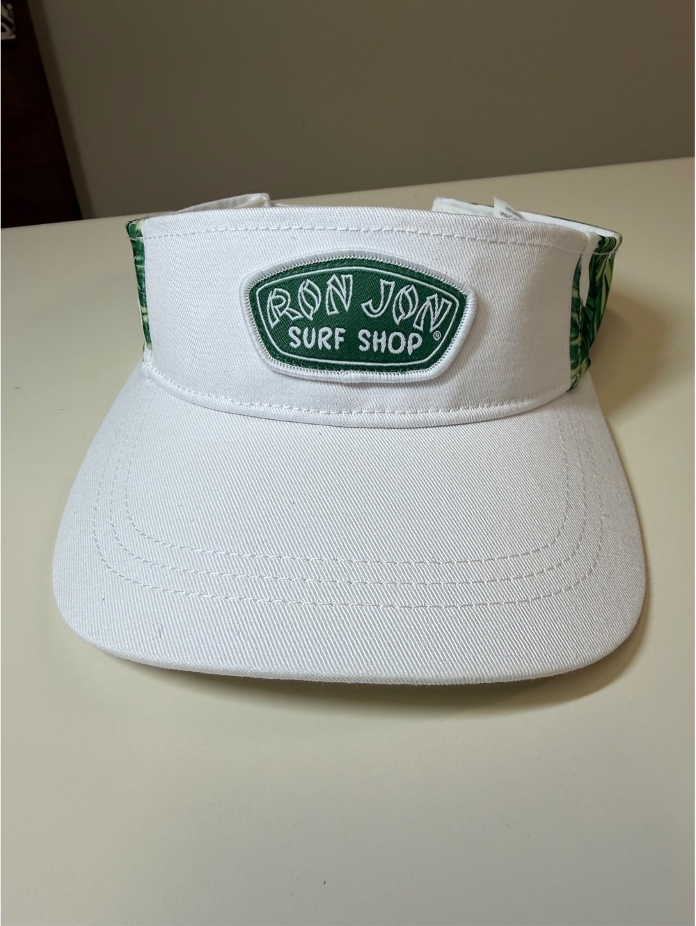 Ron Jon Surf Shop White and Green Leaf Print Adjustable Visor